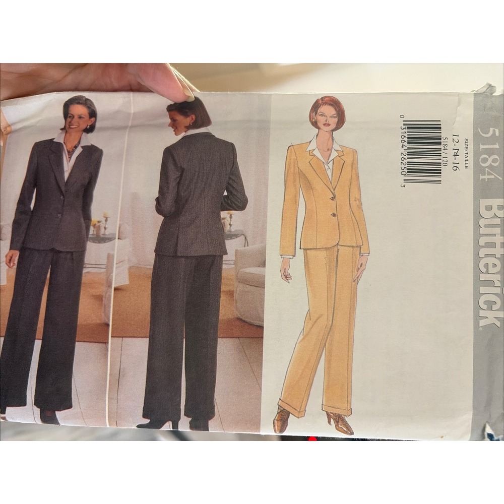 Vintage 1997 Butterick 5184 Sewing Pattern Misses Suit Jacket Pants Size 12-16